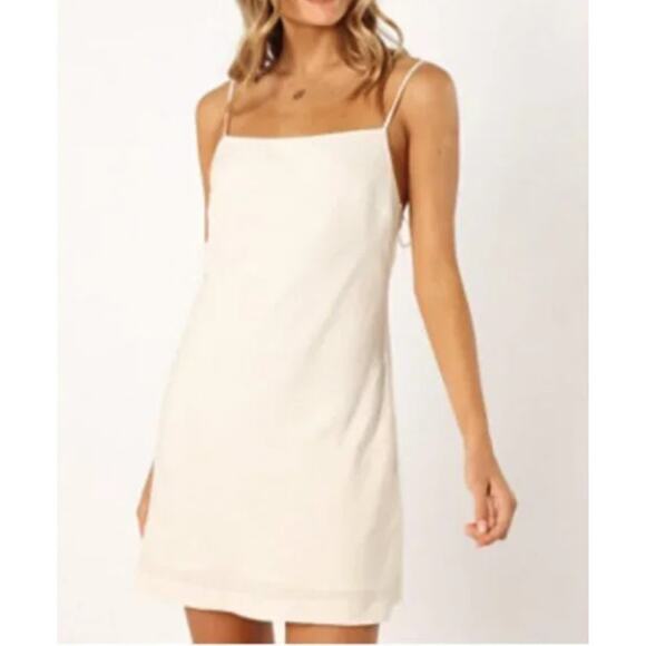 Petal & Pup New Sawyer Mini Dress White Size Large Tie Strap Linen Blend Lined - Picture 2 of 10